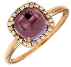 1.70CT DIAMOND & AAA CABOCHON AMETHYST 14KT ROSE GOLD 3D SQUARE & ROUND FUN RING
