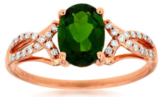 1.44CT DIAMOND & AAA GREEN GARNET 14KT ROSE GOLD OVAL INFINITY ENGAGEMENT RING