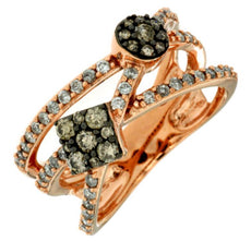 .75CT WHITE & CHOCOLATE FANCY DIAMOND 14K ROSE GOLD CLUSTER CRISS CROSS FUN RING