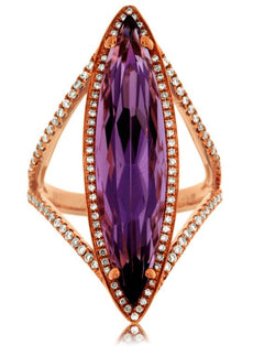 WIDE 8.66CT DIAMOND & AAA AMETHYST 14KT ROSE GOLD 3D MARQUISE SHAPE EXOTIC RING