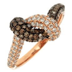 .93CT WHITE & CHOCOLATE FANCY DIAMOND 14K ROSE GOLD MULTI ROW LOVE KNOT FUN RING