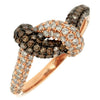.93CT WHITE & CHOCOLATE FANCY DIAMOND 14K ROSE GOLD MULTI ROW LOVE KNOT FUN RING