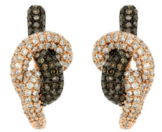 1.42CT WHITE & CHOCOLATE FANCY DIAMOND 14KT ROSE GOLD LOVE KNOT HANGING EARRINGS