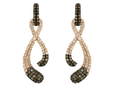 ESTATE LARGE 1.0CT WHITE & MOCHA DIAMOND 14K ROSE GOLD INFINITY HANGING EARRINGS