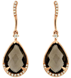 4.62CT DIAMOND & AAA SMOKY TOPAZ 14KT ROSE GOLD 3D PEAR SHAPE HANGING EARRINGS