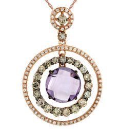 3.78CT WHITE & MOCHA DIAMOND & AAA AMETHYST 14KT ROSE GOLD 3D CIRCULAR PENDANT