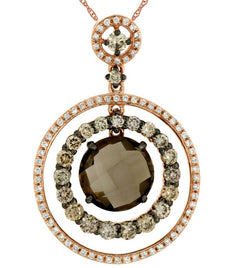 3.88CT WHITE & MOCHA DIAMOND & AAA SMOKY TOPAZ 14KT ROSE GOLD CIRCULAR PENDANT