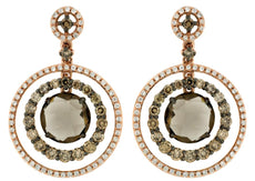 5.06CT WHITE & MOCHA DIAMOND & AAA SMOKY TOPAZ 14KT ROSE GOLD HANGING EARRINGS