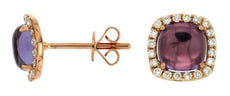 2.25CT DIAMOND & AAA AMETHYST 14KT ROSE GOLD CUSHION & ROUND HALO STUD EARRINGS