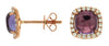 2.25CT DIAMOND & AAA AMETHYST 14KT ROSE GOLD CUSHION & ROUND HALO STUD EARRINGS