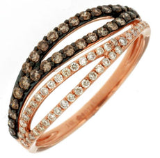 .49CT WHITE & CHOCOLATE FANCY DIAMOND 14K ROSE GOLD DOUBLE LEAF CRISS CROSS RING