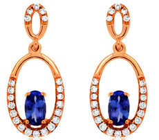 .65CT  DIAMOND & AAA TANZANITE 14KT ROSE GOLD 3D OVAL & ROUND HANGING EARRINGS
