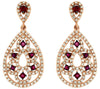 1.28CT DIAMOND & AAA RUBY 14K ROSE GOLD OPEN FILIGREE TEAR DROP HANGING EARRINGS