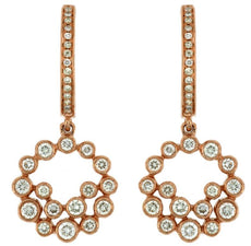 ESTATE .67CT DIAMOND 14KT ROSE GOLD 3D BEZEL FLOWER LEVERBACK HANGING EARRINGS