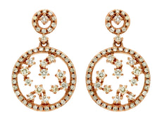 ESTATE .80CT DIAMOND 14KT ROSE GOLD 3D CLASSIC CIRCULAR FLOWER HANGING EARRINGS