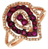 ESTATE 1.15CT DIAMOND & AAA RUBY 14KT ROSE GOLD 3D MULTI ROW TEAR DROP LOVE RING