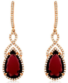 LARGE 8.40CT DIAMOND & AAA RHODOLITE 14KT ROSE GOLD PEAR SHAPE & ROUND EARRINGS