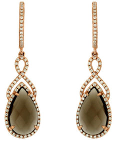 5.50CT DIAMOND & AAA SMOKY TOPAZ 14KT ROSE GOLD INFINITY LOVE HANGING EARRINGS