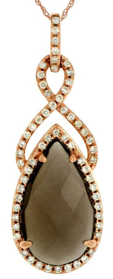 3.28CT DIAMOND & AAA SMOKY TOPAZ 14KT ROSE GOLD TEAR DROP INFINITY LOVE PENDANT