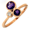 ESTATE .93CT DIAMOND & AAA AMETHYST 14KT ROSE GOLD 3 STONE BEZEL ETOILE FUN RING