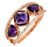 WIDE 1.63CT DIAMOND & AAA AMETHYST 14KT ROSE GOLD FILIGREE MILGRAIN 3 STONE RING