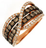 WIDE 1.70CT WHITE & MOCHA DIAMOND 14KT ROSE GOLD MULTI ROW CRISS CROSS LOVE RING