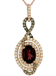 2.05CT WHITE & MOCHA DIAMOND & AAA RHODOLITE 14K ROSE GOLD OVAL INFINITY PENDANT