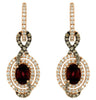 3.02CT WHITE & MOCHA DIAMOND & AAA RHODOLITE 14K ROSE GOLD OVAL HANGING EARRINGS