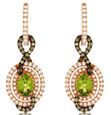 2.72CT WHITE & MOCHA DIAMOND & AAA PERIDOT 14KT ROSE GOLD OVAL HANGING EARRINGS