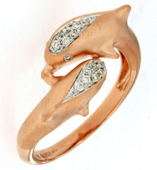 ESTATE .12CT DIAMOND 14KT ROSE GOLD CLASSIC HAPPY DOLPHIN CRISS CRISS FUN RING