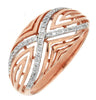 WIDE .18CT DIAMOND 14KT ROSE GOLD 3D MULTI LEAF CRISS CROSS INFINITY X LOVE RING