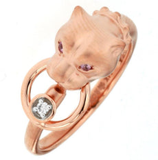 ESTATE .05CT DIAMOND & AAA RUBY 14KT ROSE GOLD 3D CLASSIC HAPPY PANTHER FUN RING
