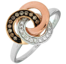 .22CT WHITE & MOCHA DIAMOND 14KT TRI COLOR GOLD 3D CIRCULAR LOVE KNOT FUN RING