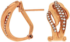ESTATE WIDE .23CT DIAMOND 14KT ROSE GOLD 3D DOUBLE LEAF CLIP ON HANGING EARRINGS