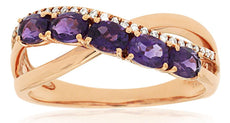 .92CT DIAMOND & AAA AMETHYST 14KT ROSE GOLD 3D OVAL & ROUND CRISS CROSS FUN RING