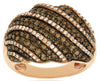 LARGE 1.85CT WHITE & CHOCOLATE FANCY DIAMOND 14K ROSE GOLD 3D MULTI ROW FUN RING
