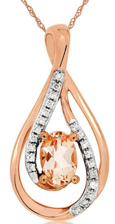 .48CT DIAMOND & AAA MORGANITE 14KT WHITE & ROSE GOLD TEAR DROP INFINITY PENDANT