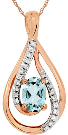 .53CT DIAMOND & AAA AQUAMARINE 14KT ROSE GOLD 3D OVAL & ROUND TEAR DROP PENDANT