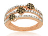 .63CT WHITE & MOCHA DIAMOND 14KT ROSE GOLD MULTI ROW TRIPLE FLOWER FUN RING