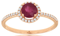 0.61CT DIAMOND & AAA RUBY 14KT ROSE GOLD CLASSIC ROUND HALO FRIENDSHIP LOVE RING