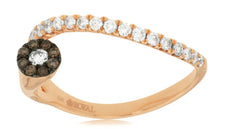.28CT WHITE & CHOCOLATE FANCY DIAMOND 14KT ROSE GOLD 3D FLOWER BAR LOVE RING