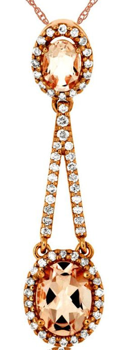 1.72CT DIAMOND & AAA MORGANITE 14KT ROSE GOLD 3D OVAL TEAR DROP FLOATING PENDANT