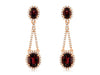5.07CT DIAMOND & AAA RHODOLITE 14KT ROSE GOLD 3D OVAL & ROUND HANGING EARRINGS