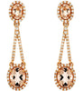3.47CT DIAMOND & AAA MORGANITE 14KT ROSE GOLD 3D OVAL & ROUND HANGING EARRINGS