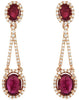 4.32CT DIAMOND & AAA RUBY 14KT ROSE GOLD 3D OVAL & ROUND HALO HANGING EARRINGS