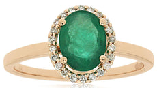 1.22CT DIAMOND & AAA EMERALD 14KT ROSE GOLD OVAL & ROUND CLASSIC HALO FUN RING