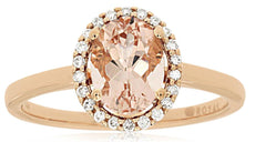 1.12CT DIAMOND & AAA MORGANITE 14KT ROSE GOLD 3D OVAL & ROUND FLOWER LOVE RING