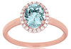 1.22CT DIAMOND & AAA AQUAMARINE 14KT ROSE GOLD OVAL & ROUND HALO ENGAGEMENT RING