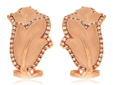 ESTATE WIDE .30CT DIAMOND 14KT ROSE GOLD 3D FLOWER CLIP ON HANGING EARRINGS