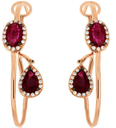 2.22CT DIAMOND AAA RUBY 14K ROSE GOLD OVAL & PEAR SHAPE CLIP ON HANGING EARRINGS